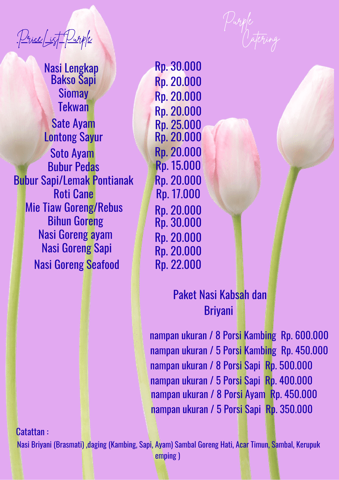Price List Purple Catering — Price List Nasi Box