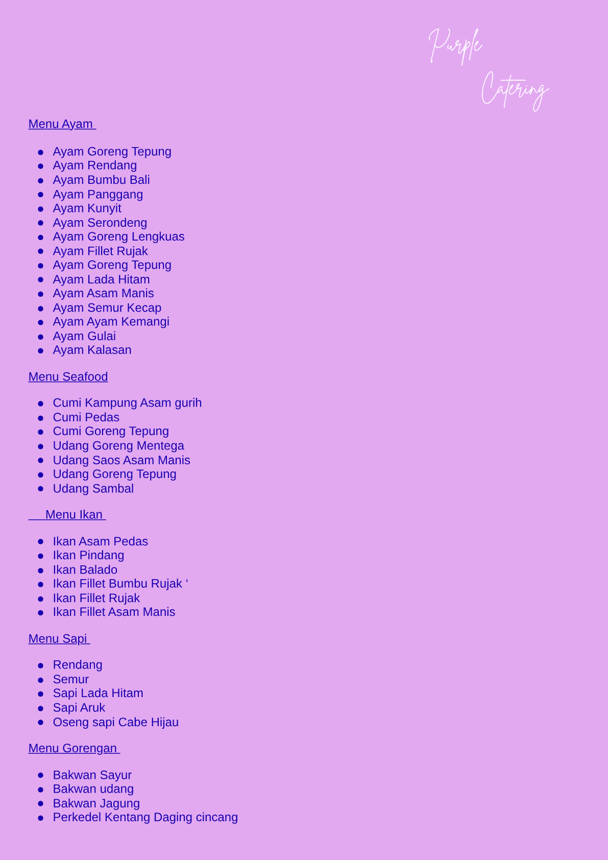 Price List Purple Catering — halaman 4: Menu Ayam