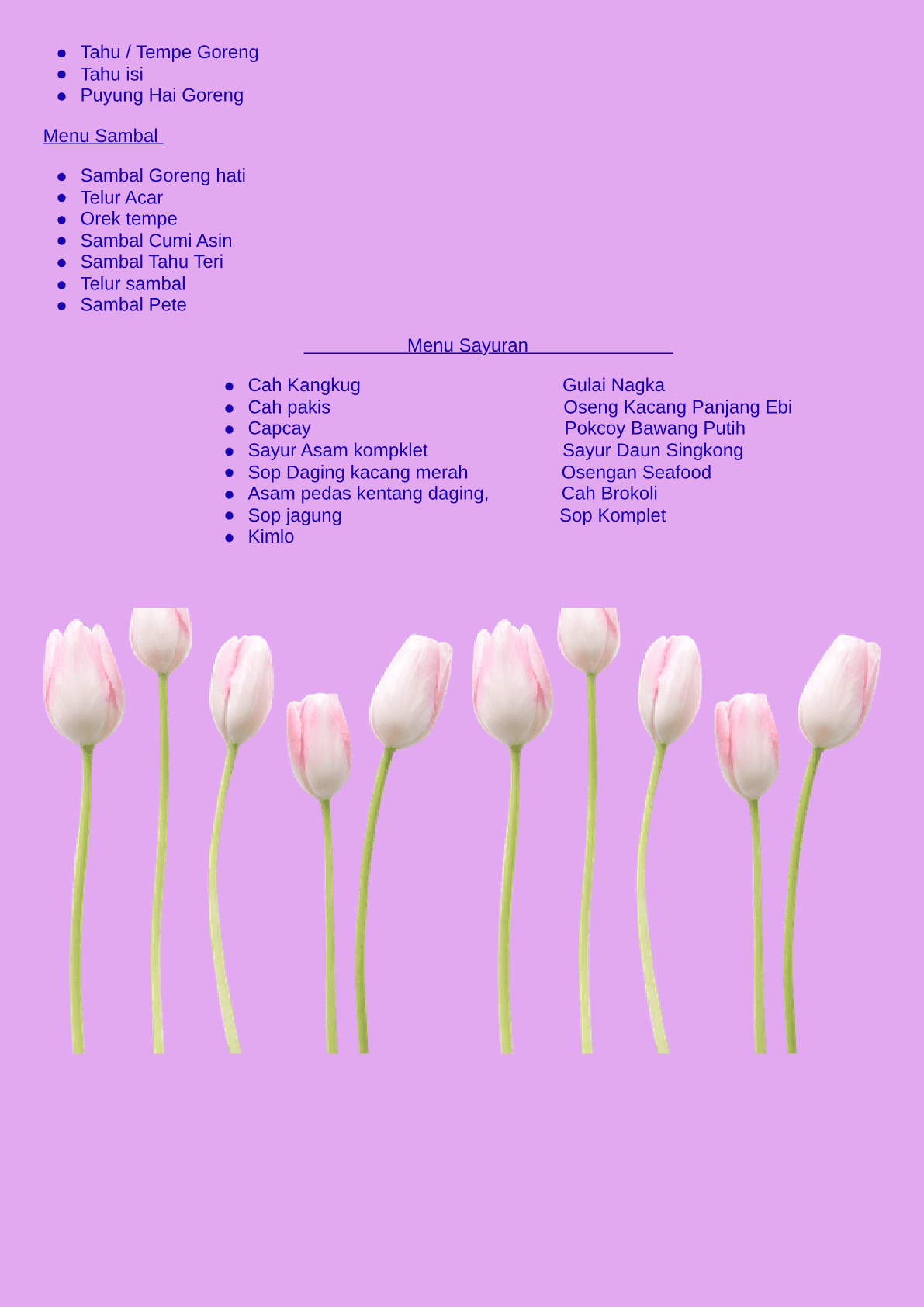 Price List Purple Catering — halaman 5: Tahu, Tempe & Sambal