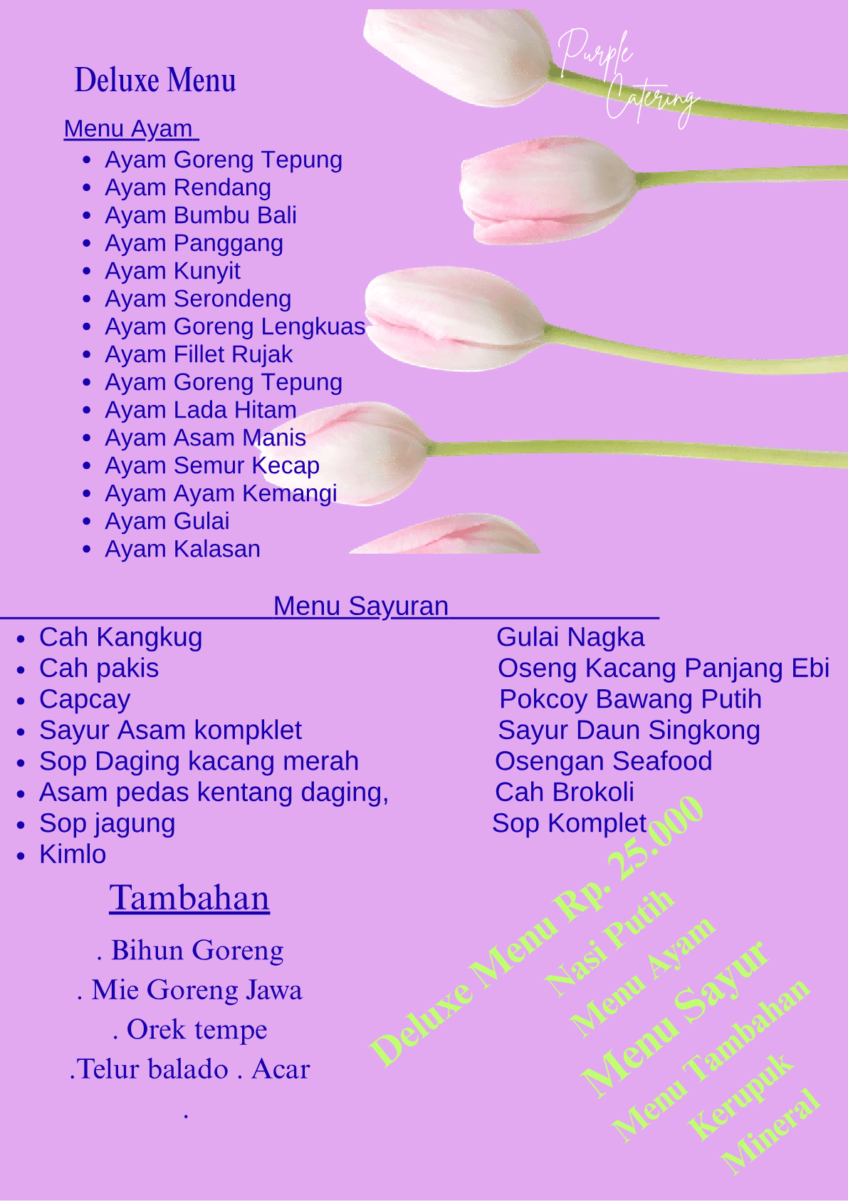 Price List Purple Catering — Deluxe Menu